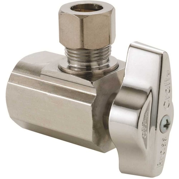 Brasscraft 1/2 in. FIP Inlet x 3/8 in. O.D. Comp Outlet 1/4 in. Turn Angle Ball Stop KTR17X C - main